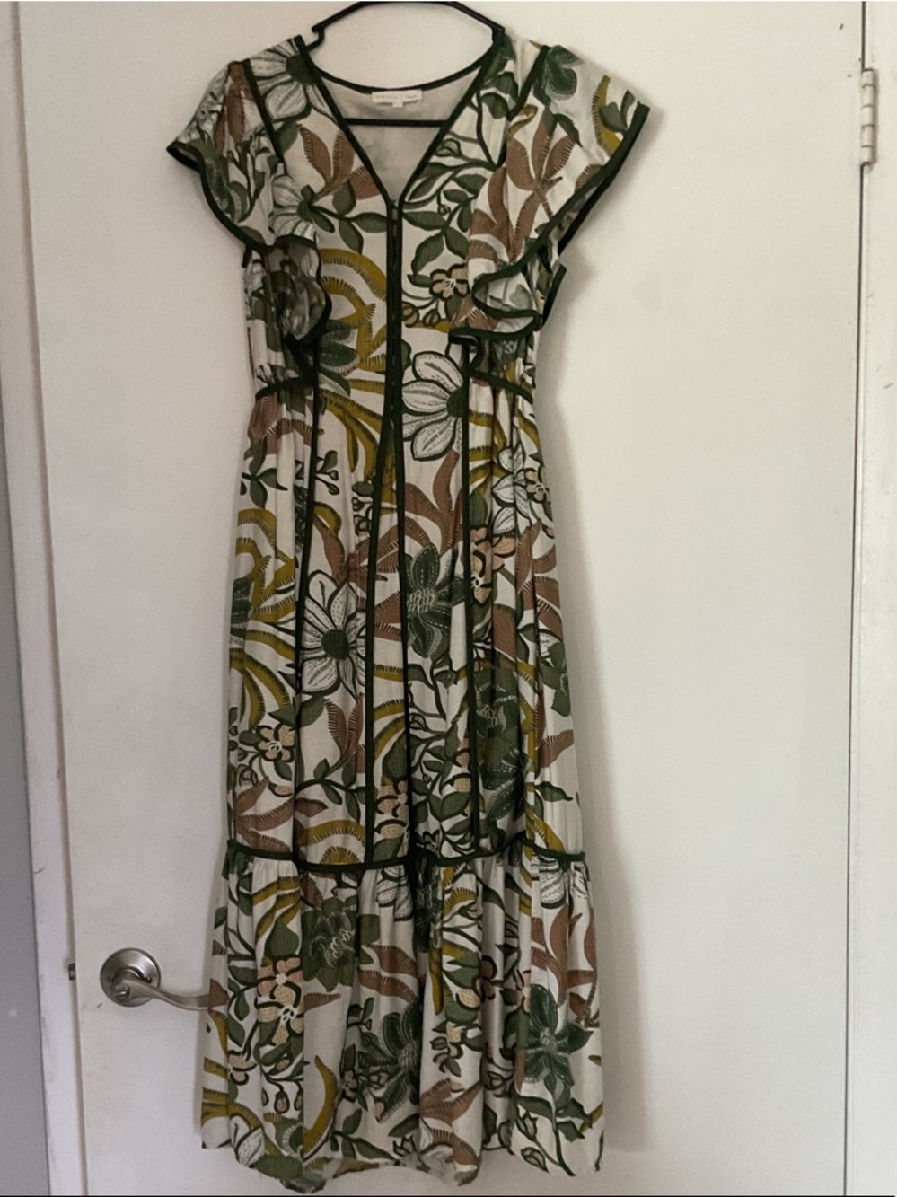 entro Floral Maxi Dress in Green, Brown & Cream